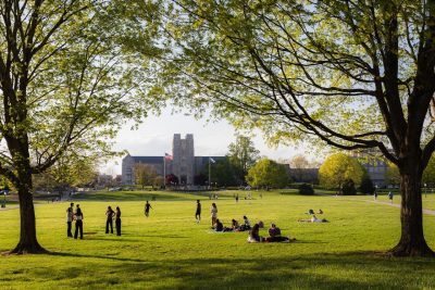 Virginia Tech students on the Drillfield in spring 2025.