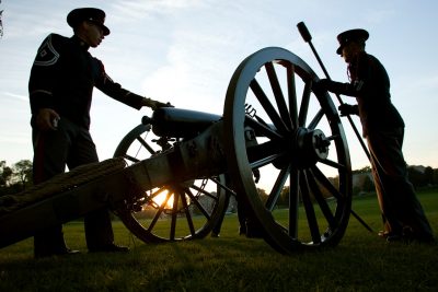 Cadets prepare to fire Skipper, the Virginia Tech Corps of Cadets' cannon.