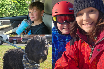 Photos of Shaun-Claire Young, her son Jackson, and her dog Duke