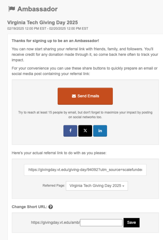 Giving Day ambassador page