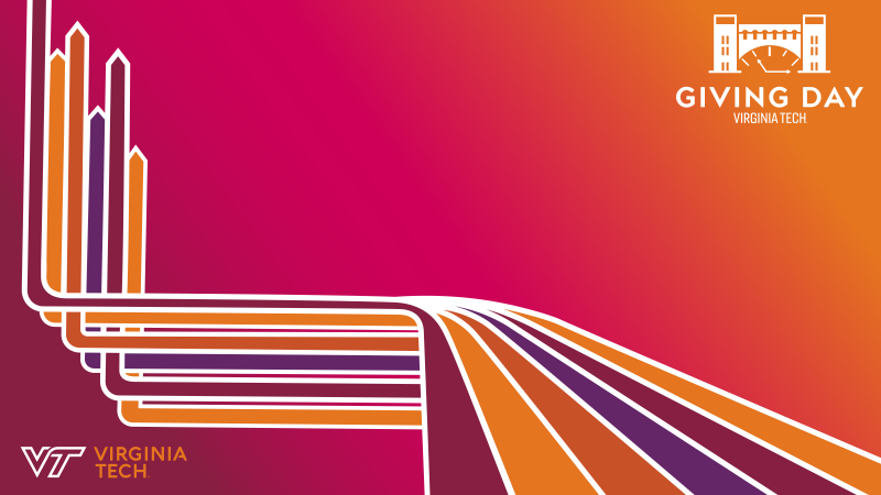 Colorful bar arrows pointing upward with the Virginia Tech and Giving Day logos.