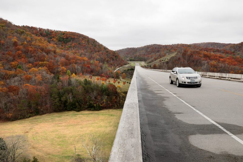 sport utility vehicle traversing the Smart Road bridge